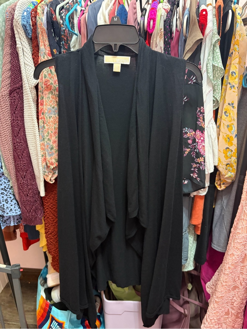 Michael Kors Black Open-Front Draped Sleeveless Cardigan